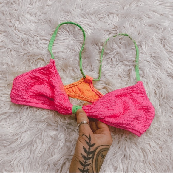 Vintage 80s Citrus Neon Bikini Top - Picture 1 of 3